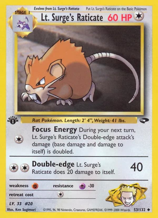 Lt. Surge's Raticate 53/132 from Gym Challenge