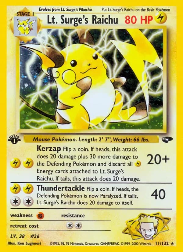 Lt. Surge's Raichu 11/132 from Gym Challenge