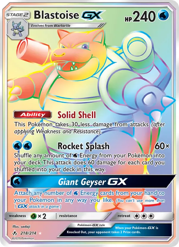 Blastoise GX 218/214 from Unbroken Bonds