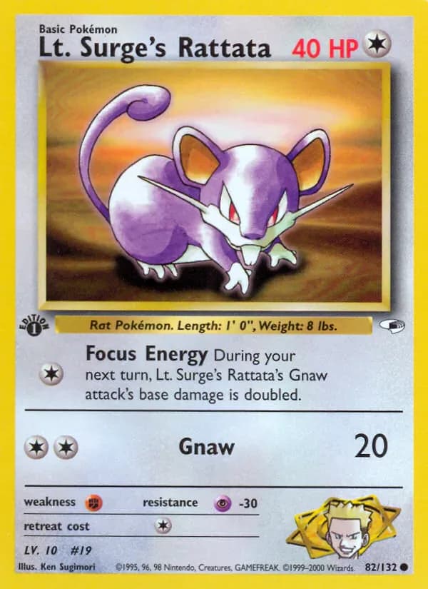 Lt. Surge's Rattata 82/132 from Gym Heroes