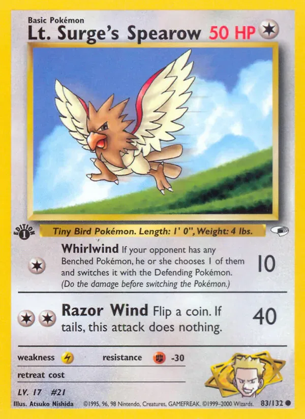 Lt. Surge's Spearow 83/132 from Gym Heroes