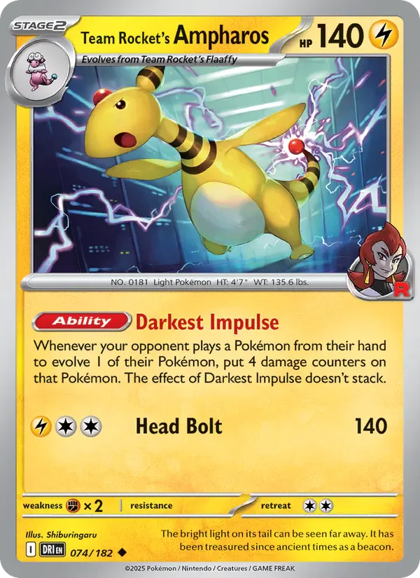 Team Rocket's Ampharos 074/182 from Destined Rivals