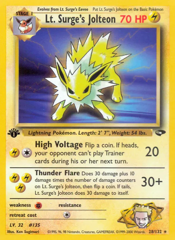 Lt. Surge's Jolteon 28/132 from Gym Challenge