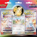 Prismatic Evolutions 2-Pack Blister featuring Eevee promo card, booster packs, and Pokémon coin.